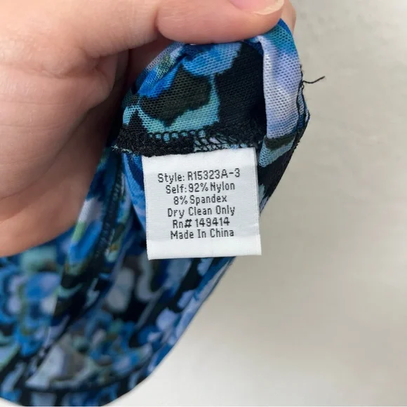 Johnny Was Blue Calanthe Mesh Top Allover Floral Print Stretchy Lg - Picture 6 of 9